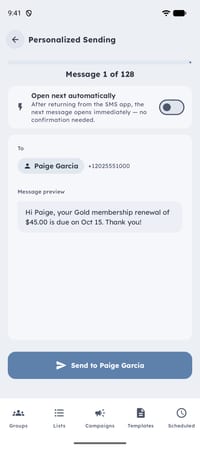 One-by-one sending on Android: one private message per contact