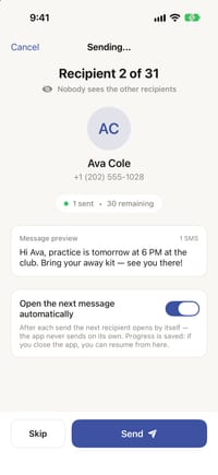 One-by-one sending on iPhone: one private message per contact